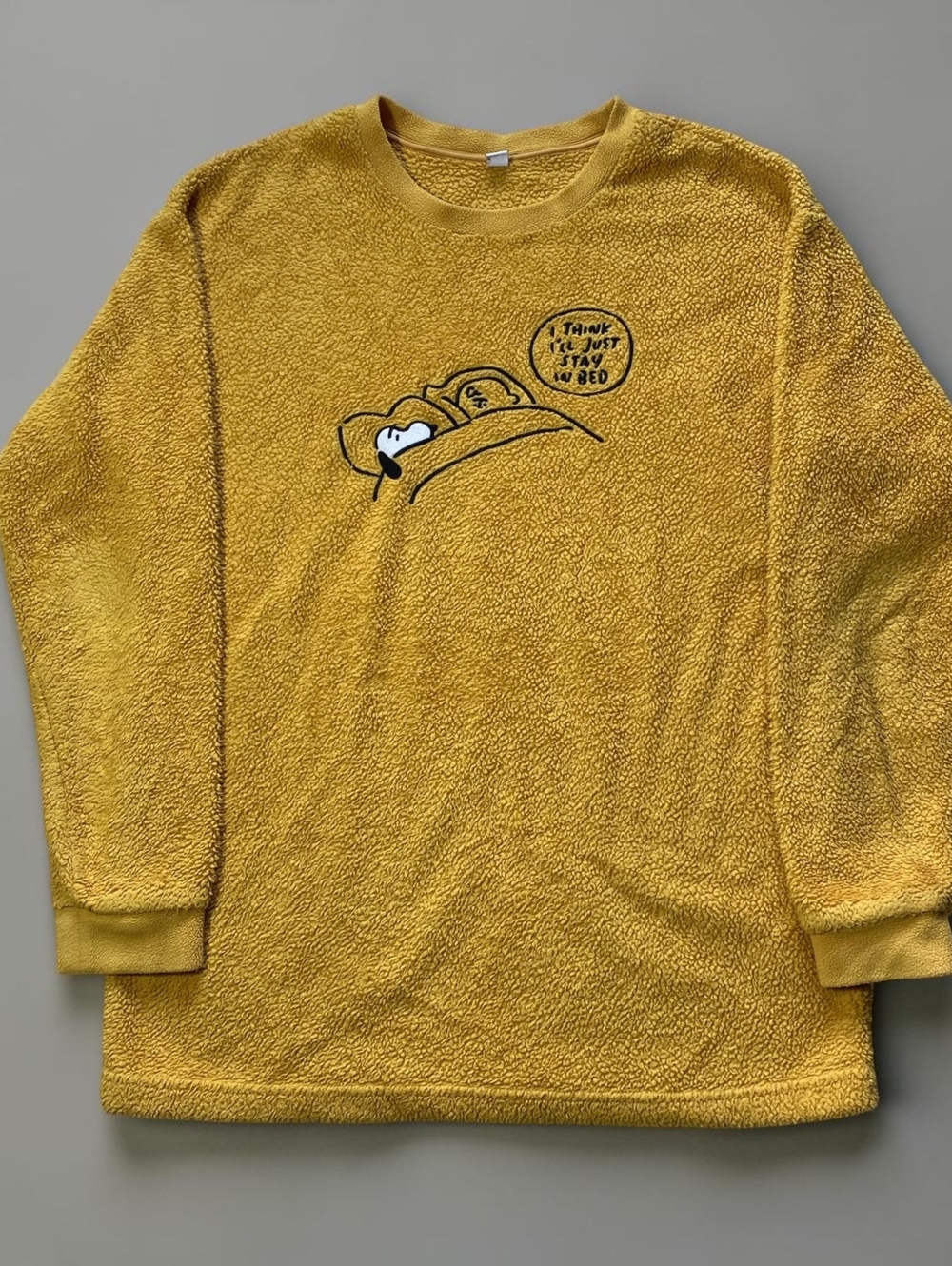 UNIQLO Peanuts Yu Nagaba Fleece Sweatshirt Womens S Yellow Snoopy Stay In Bed